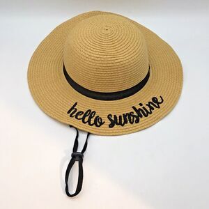 C.C. Exclusives Hello Sunshine Floppy Beach Hat Raffia Paper Straw Chin Strap